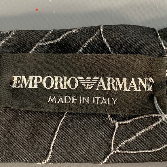 EMPORIO ARMANI Black Grey Textured Silk Blend Skinny Tie - Picture 4 of 5